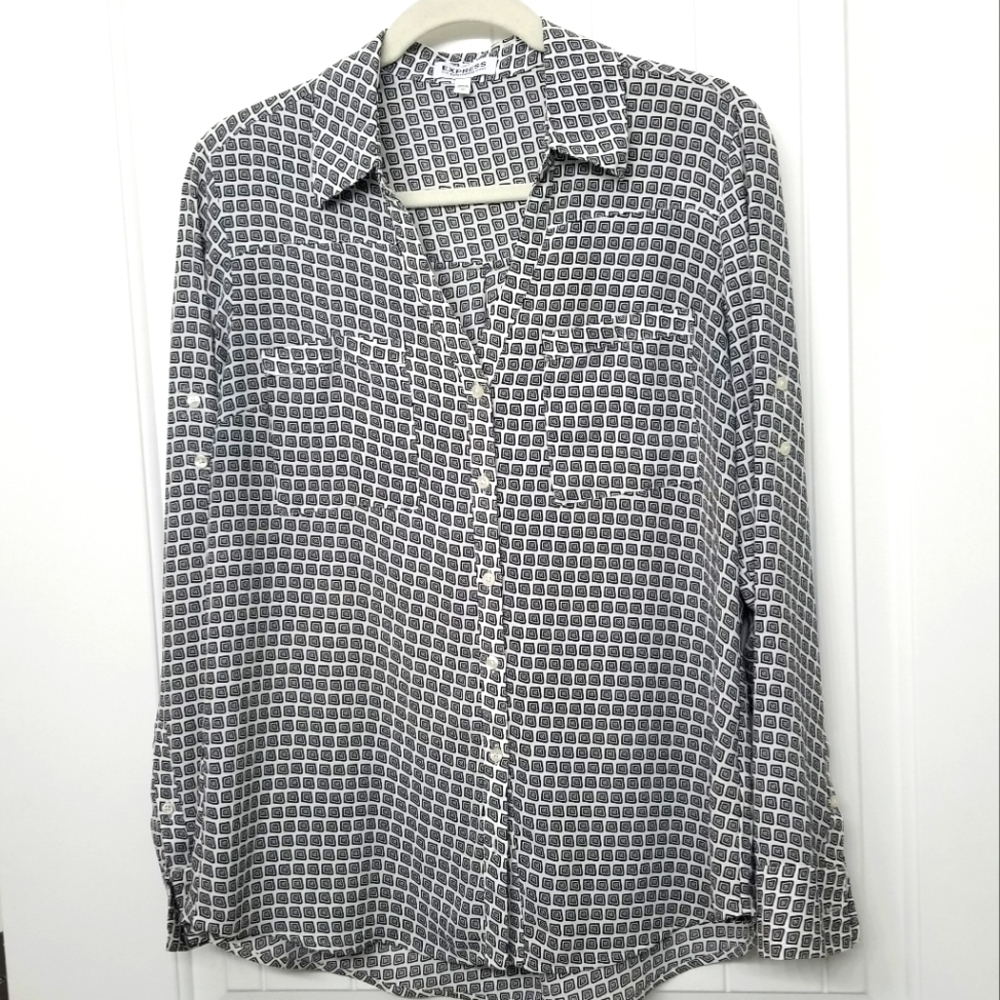 Express Portofino Shirt Black White Geometric Print